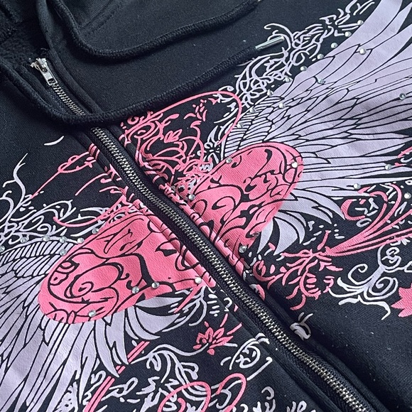 Rare❗️Rhinestone Y2K Pink and Black Hoodie - 1 of 1 piece - Picture 3 of 4